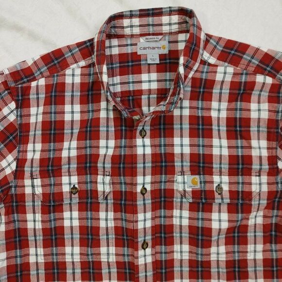 Carhartt Plaid Short-Sleeved Button Up Shirt Relaxed Fit Red/White/Blue Sz L - Picture 5 of 8
